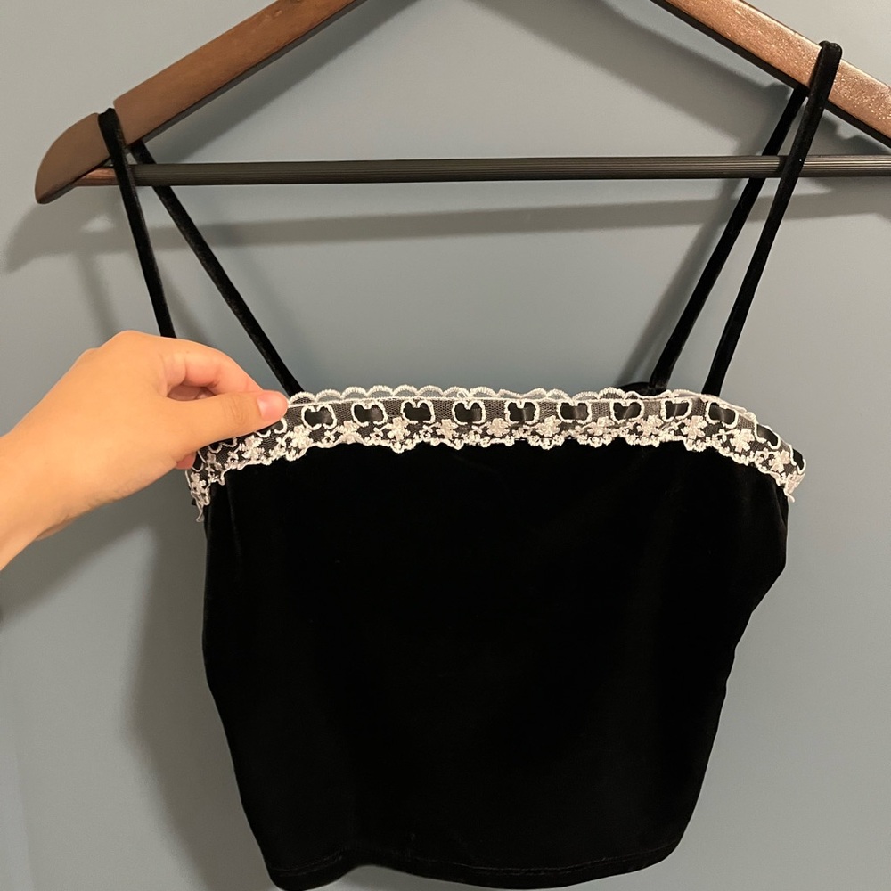 Elegant Black Velvet Lace Trim Cami